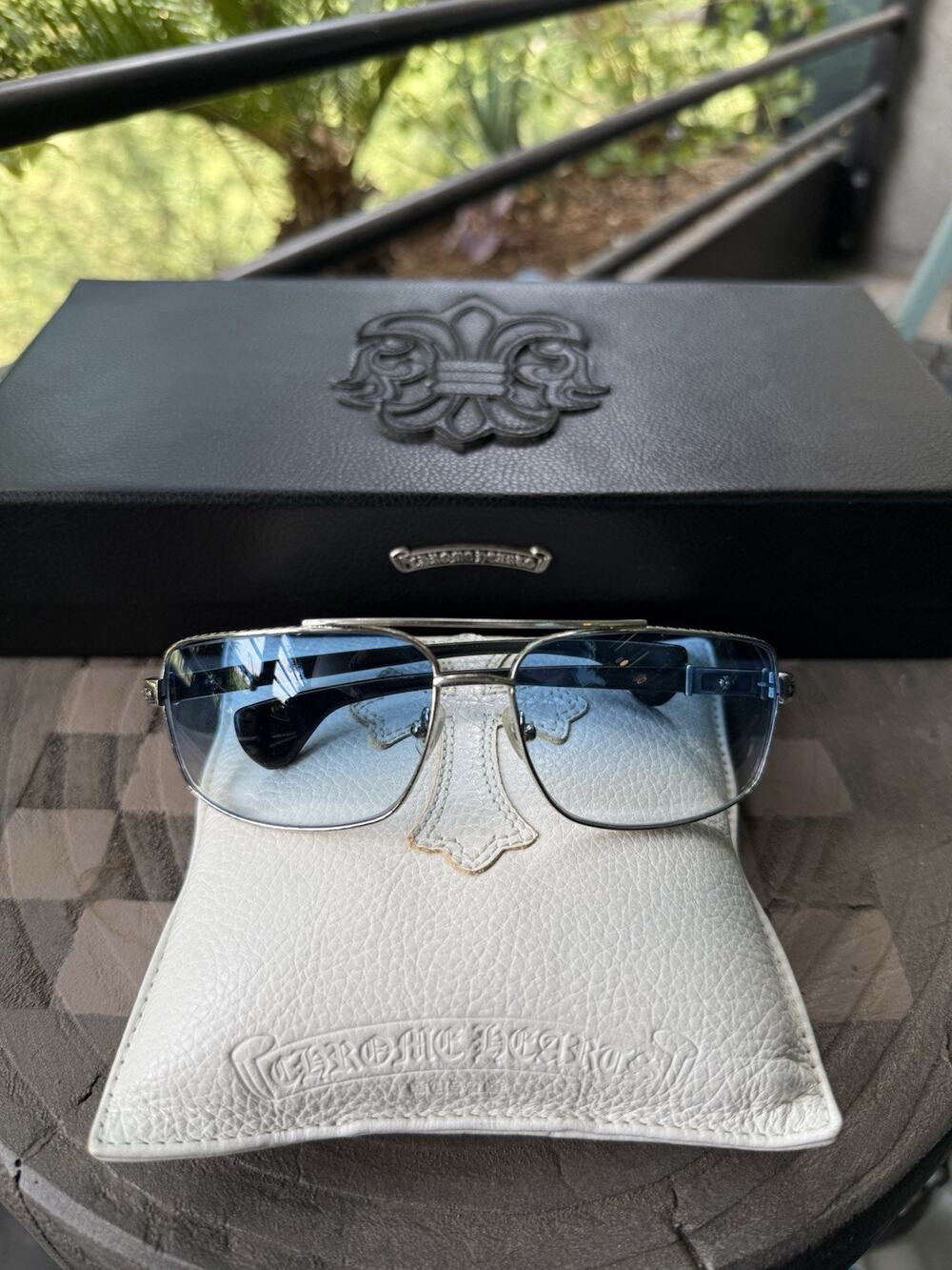Chrome Hearts BEAST III Blue Gradient Lenses Dark Brown Wood Temples Eyeglasses